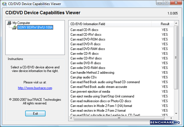 CD/DVD Device Capabilities Viewer
